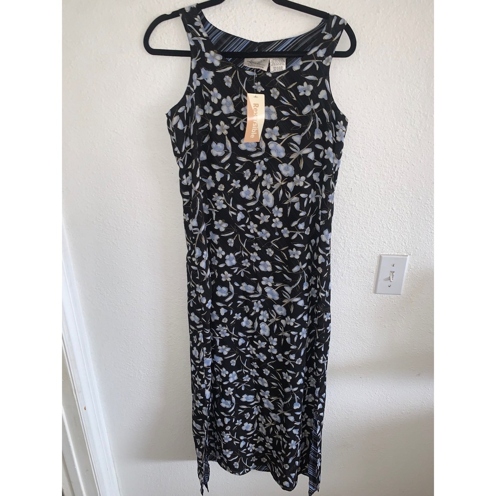 Y2K 90's Kathie Lee Reversible Floral‎ Striped Sleeveless Midi Dress 4/6